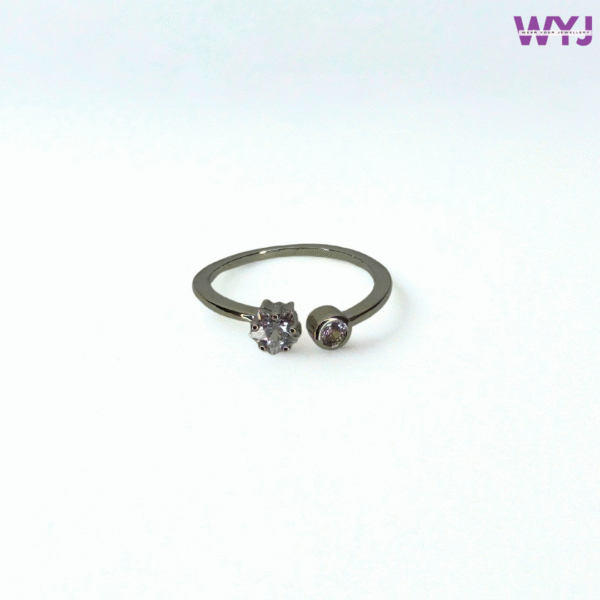 Bezel & Prong Diamond Open Ring – Adjustable Sterling Silver