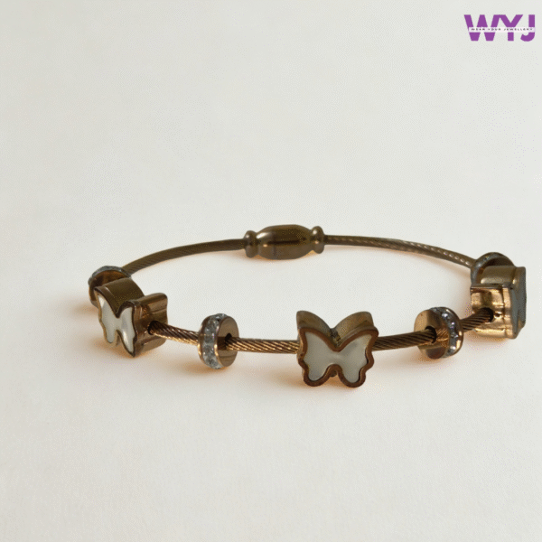 Adjustable Cable Bracelet Pearl Butterfly Charms – Elegant & Minimalist