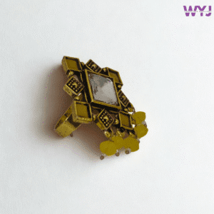 Antique Gold-Plated Geometric Mirror Ring with Yellow Beads | Adjustable Statement Ring