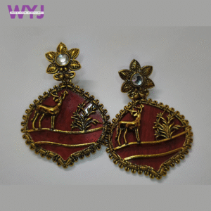 Earrings Red Meenakari Deer Motif