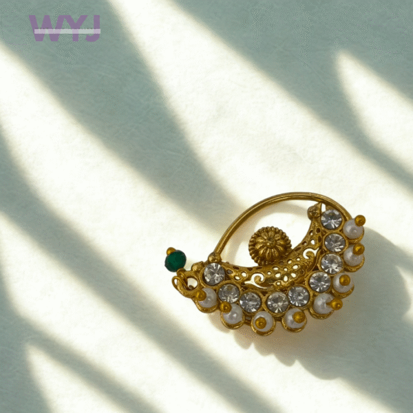 Maharashtrian Nath with Pearl & Stone Antique Gold