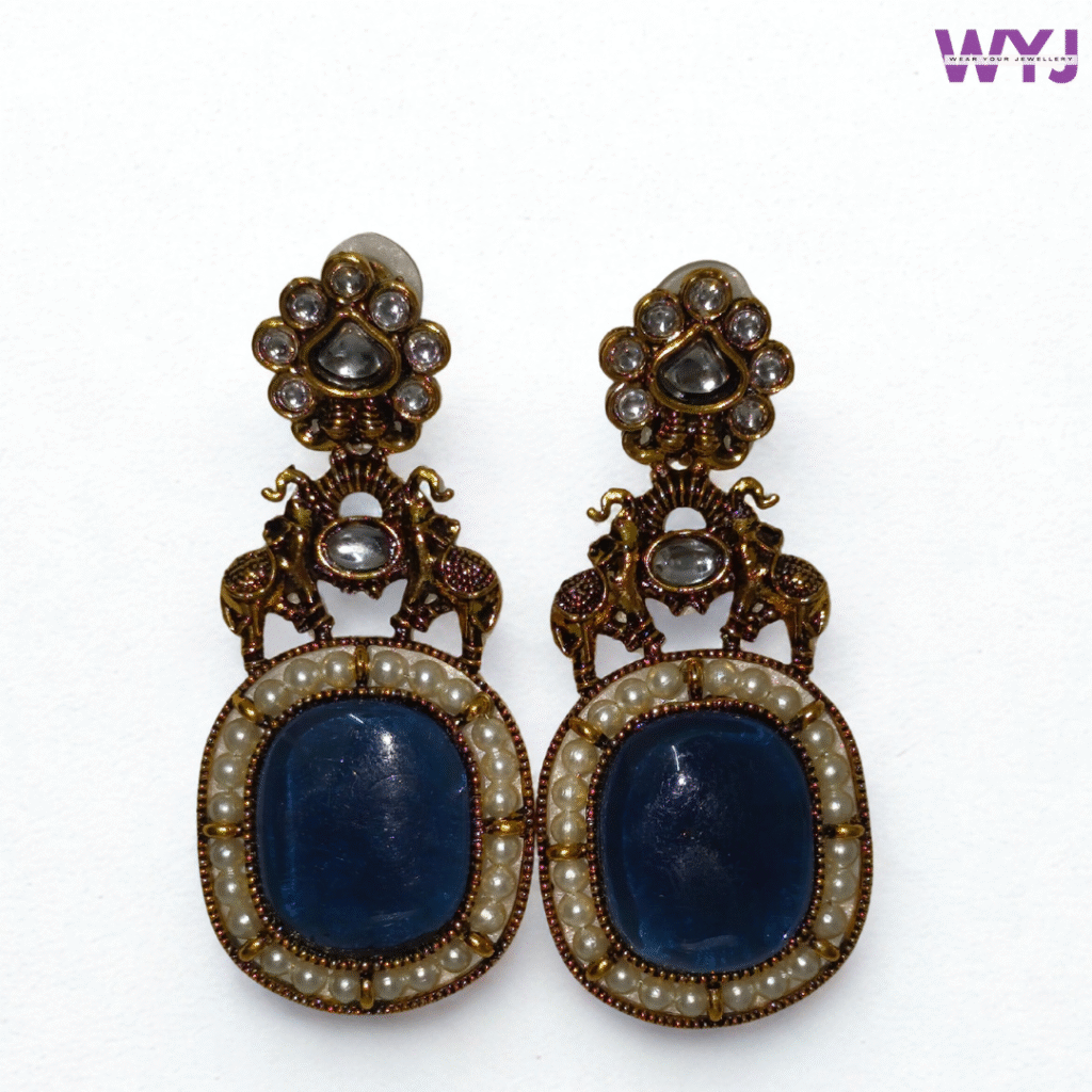 Antique Blue Stone Elephant Earrings