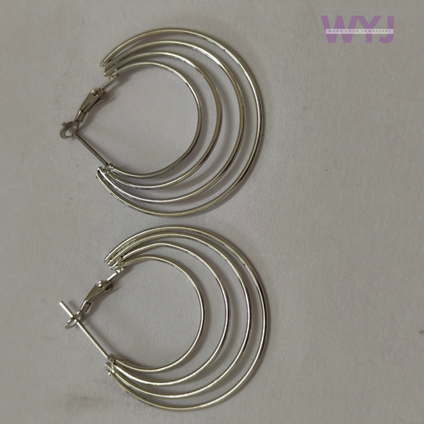 Earrings Triple-Layer Silver Hoop