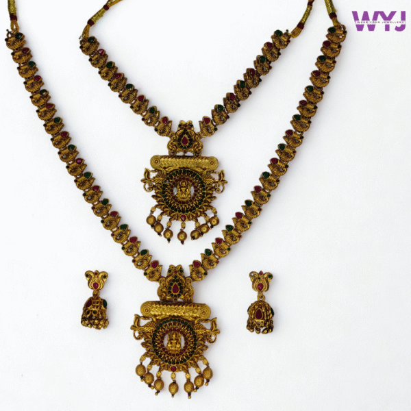 Antique Gold Temple Jewelry Set Dual Layer Necklace & Earrings