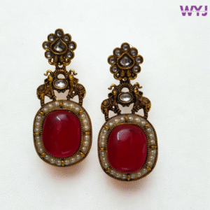 Antique Red Stone Elephant Earrings