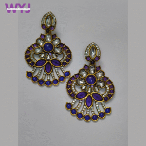Earrings Royal Purple Kundan Fan