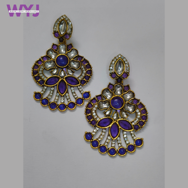 Earrings Royal Purple Kundan Fan