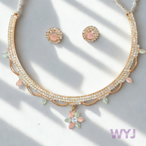American Diamond Necklace Floral Pastel Set for Women | WYJ