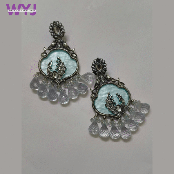 Earrings with Frosted Oxidised Silver Peacock