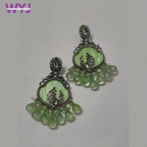 Earrings with Mint Green Oxidised Silver Peacock