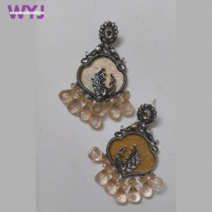 Earrings Oxidised Silver Peacock Champagne Peach