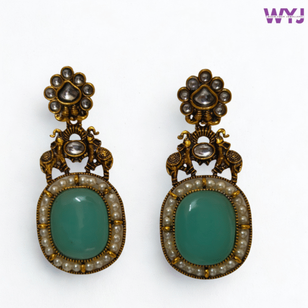 Antique Elephant Motif Pink Stone Earrings - Image 6