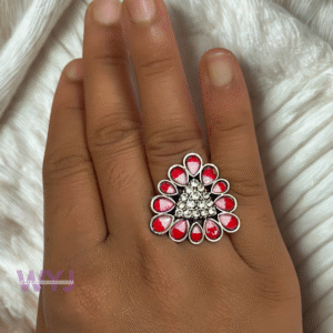 Crimson Petal Triangle Statement Ring – Adjustable Oxidised Finish