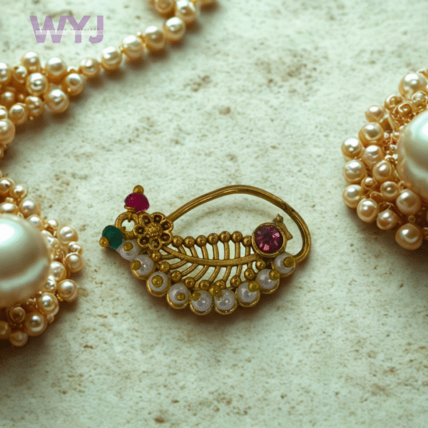 Maharashtrian Nath Pearl with Red & Green Stones