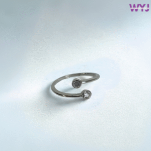 Minimalist Silver Adjustable Open Ring Dual Crystal Accents
