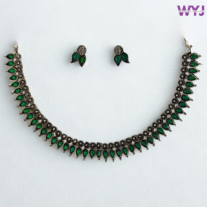 Green Stone Silver Oxidised Choker Set – Stylish Ethnic Jewellery
