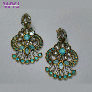 Earrings Royal Blue Kundan Fan