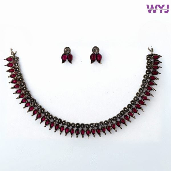 Oxidised Choker Set – Black & Red Stone Variants - Image 4