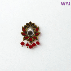 Antique Gold-Plated Red Lotus Mirror Ring | Adjustable Festive Jewelry