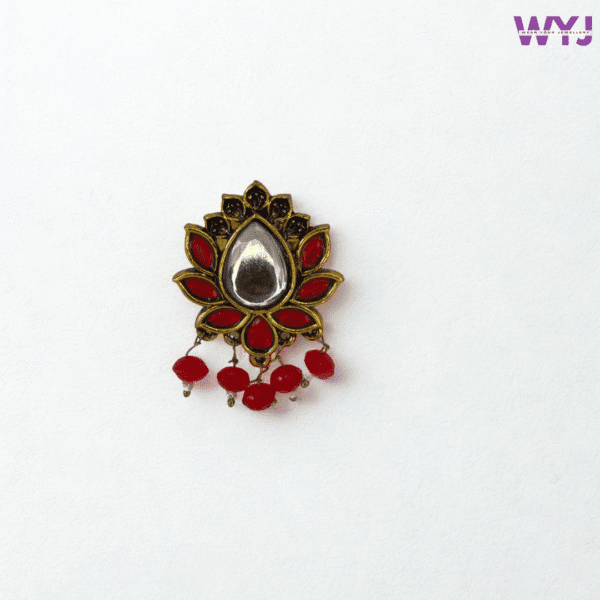 Antique Gold-Plated Red Lotus Mirror Ring | Adjustable Festive Jewelry
