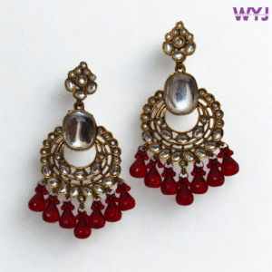 Antique Kundan Chandbali Earrings with Red Beads