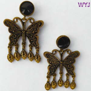 Butterfly Oxidised Earrings with Black Stone