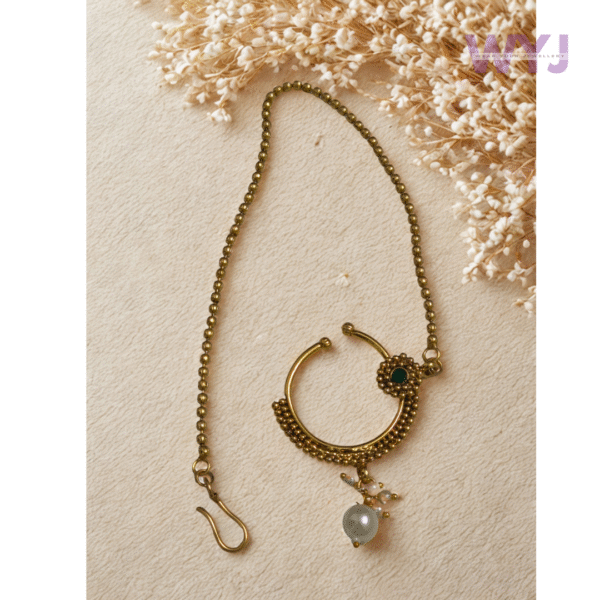 Nath with Pearl Drop & Black Stone