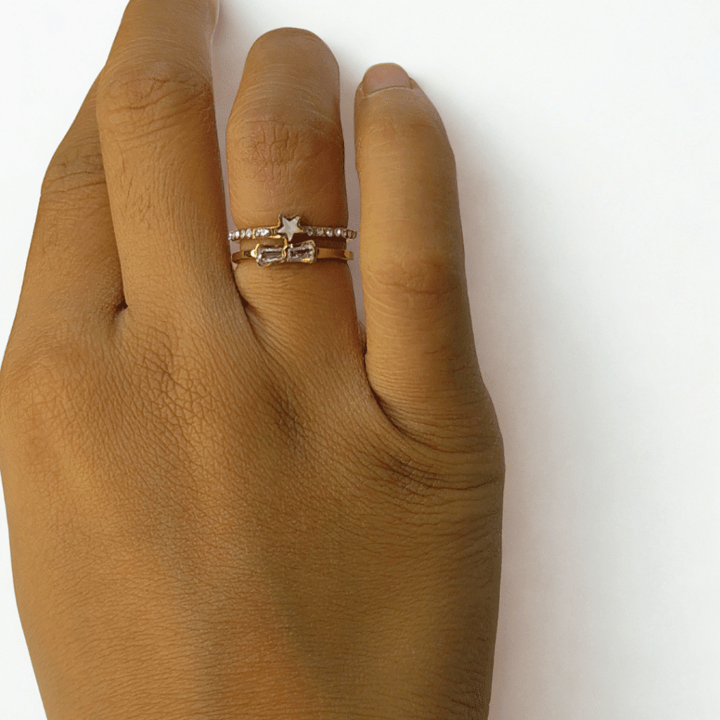 Starry Sparkle Stackable Ring Set – Rose Gold Shine