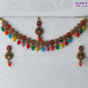 Multicolor Beaded Kundan Choker Necklace Matching Earrings