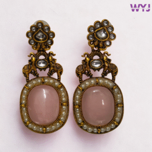 Antique Elephant Motif Pink Stone Earrings