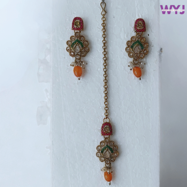 Multicolor Beaded Kundan Choker Necklace Matching Earrings