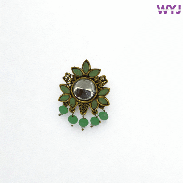 Antique Gold-Plated Green Floral Mirror Ring | Adjustable Statement Jewelry
