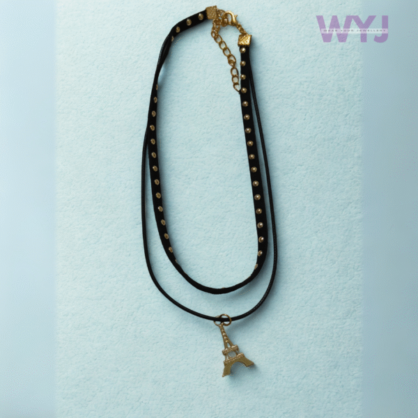 Choker Black Leather with Eiffel Tower Pendant