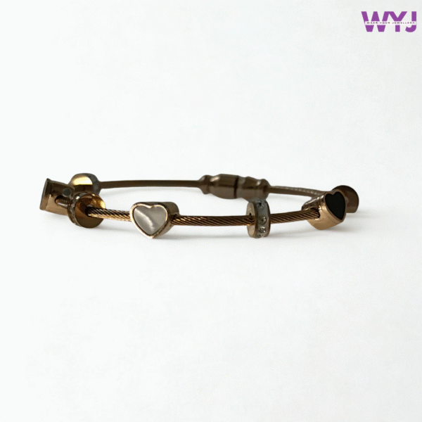 Adjustable Cable Bracelet with Heart & Charm – Elegant Minimalist