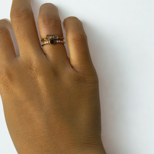 Elegant Gold & Black Stone Statement Ring Combo – Adjustable & Stylish
