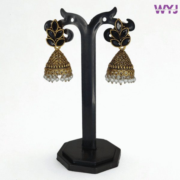 Antique Gold Jhumka Earrings with Colored Stones