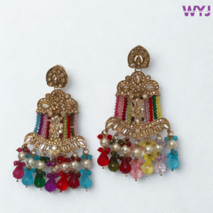 Multicolor Kundan Beaded Jhumka Earrings – Ethnic Dangler with Pearls & Crystal Drops