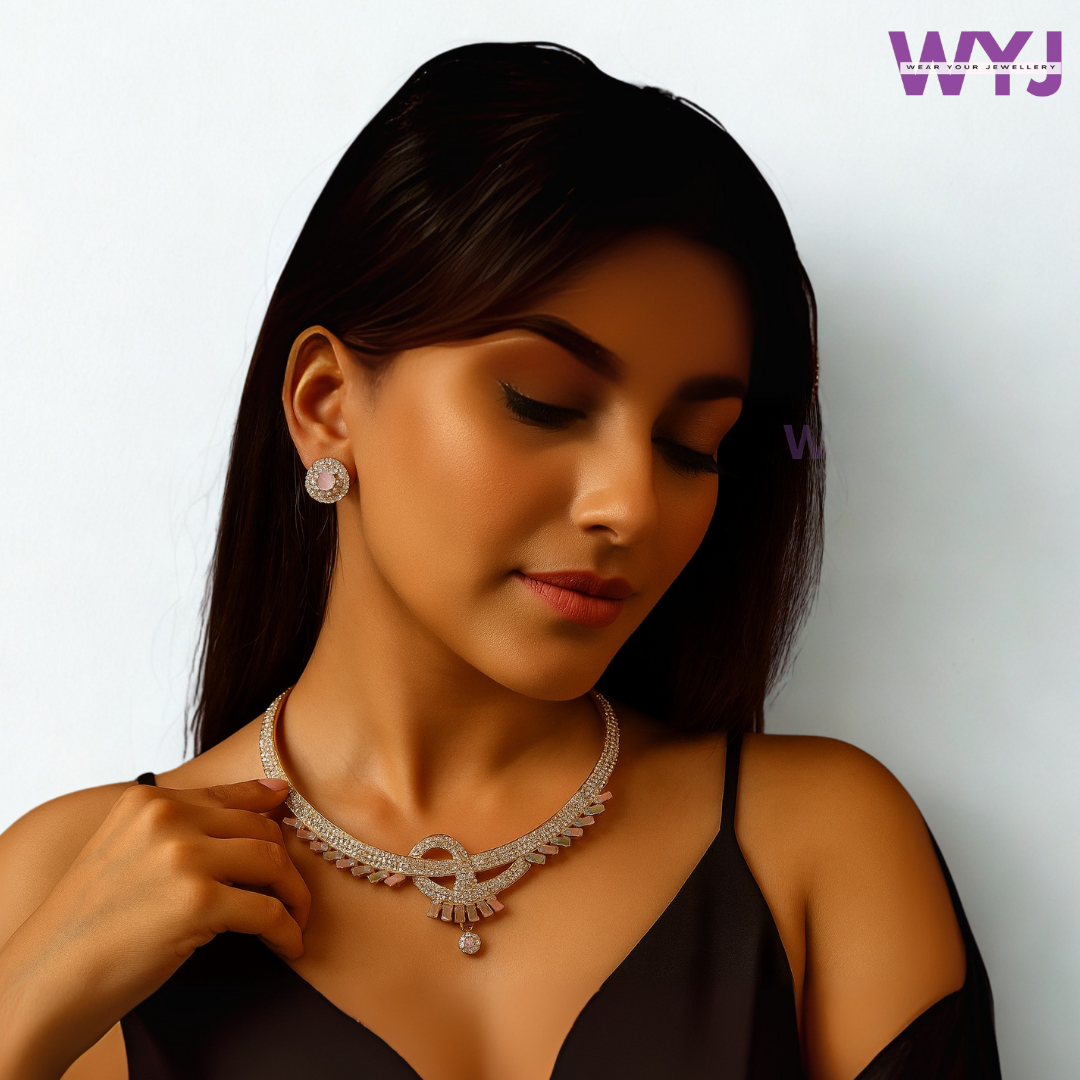 American Diamond Necklace Set with Pastel Accents