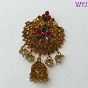 Antique Floral Hair Brooch with Jhumka & Pearl Drops