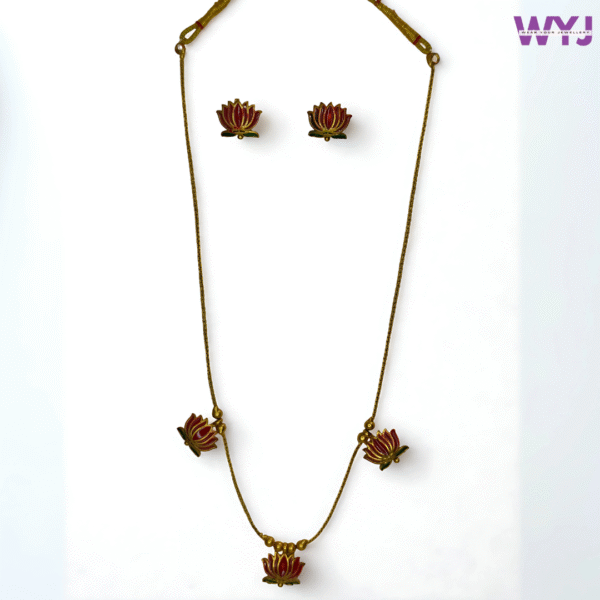 Lotus Bloom Gold-Tone Necklace Set with Stud Earrings