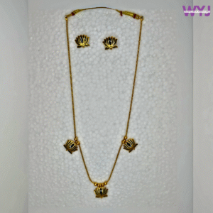 Lotus Charm Gold-Tone Necklace Set with Stud Earrings