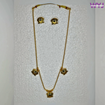 Lotus Charm Gold-Tone Necklace Set with Stud Earrings