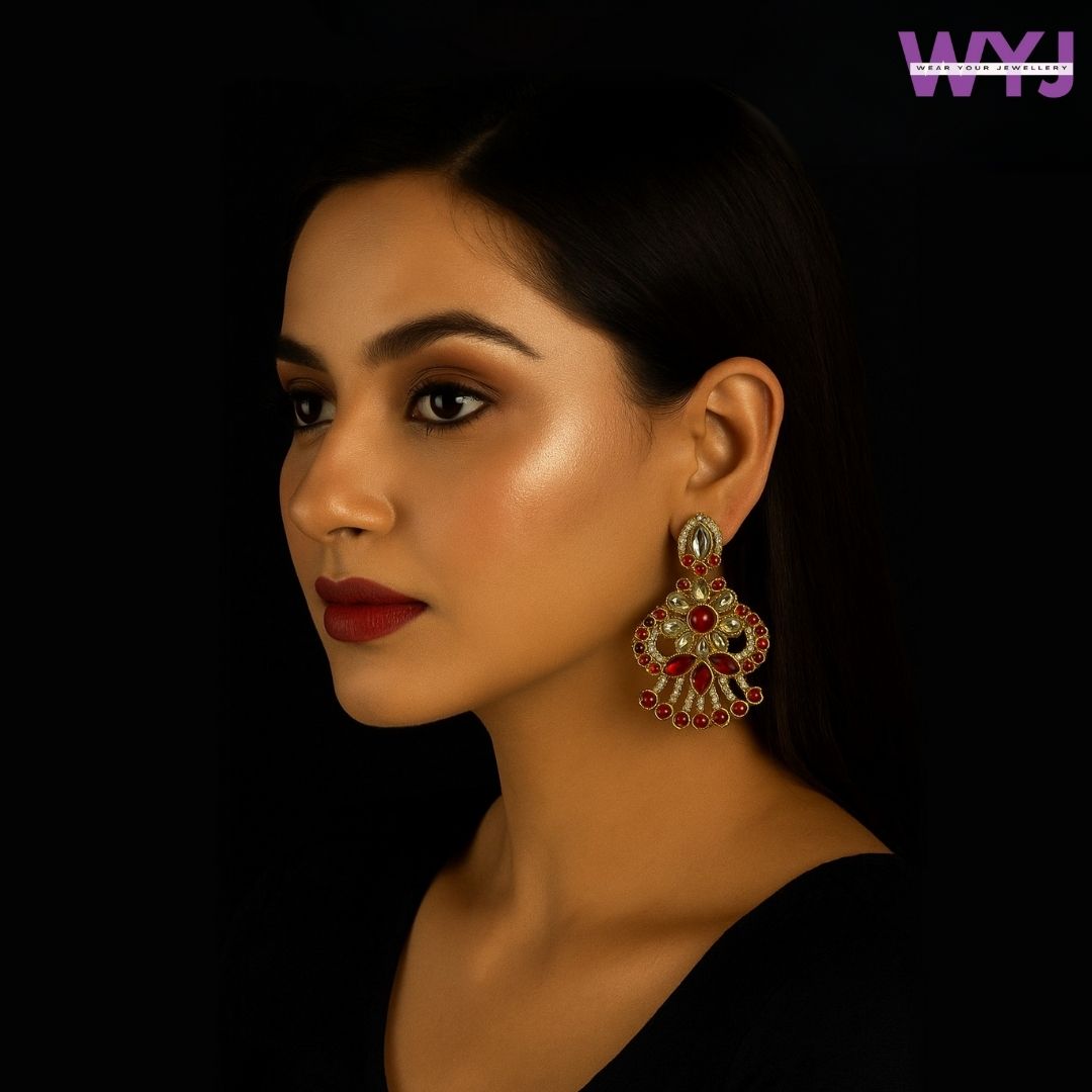 Antique Gold Floral Statement Dangler Earrings – Multiple Colour