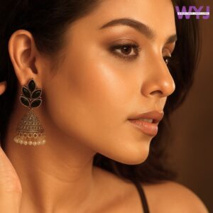 Antique Gold Jhumka Earrings with Colored Stones