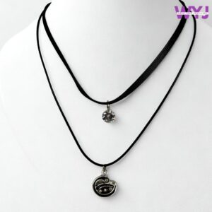 Layered Black Choker Necklace with CZ Solitaire Drop & Crescent Moon Pendant | Gothic Minimalist Charm