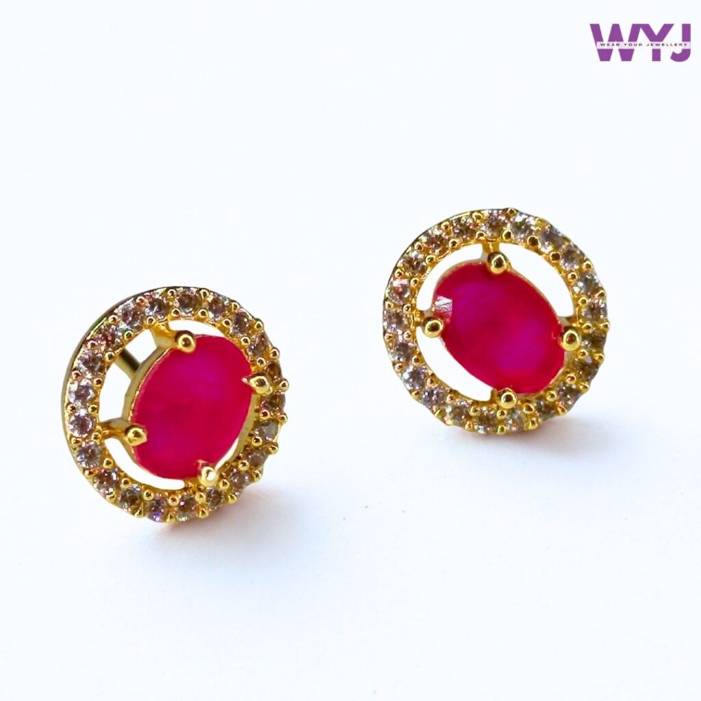 Ear Stud Classic Ruby Stone with Diamond