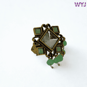 Antique Green Stone Ring with Square Crystal Centerpiece