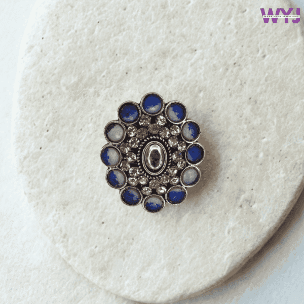 Antique Blue Stone Adjustable Ring with Silver Crystal Detailing – WearYourJewellery