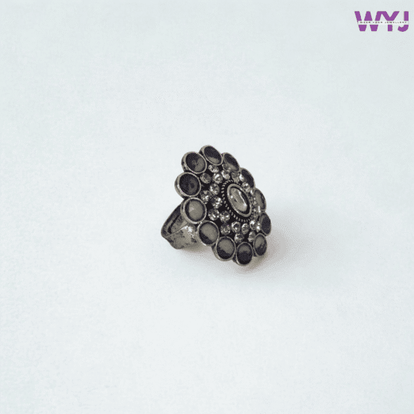Antique Blue Stone Adjustable Ring with Silver Crystal Detailing – WearYourJewellery