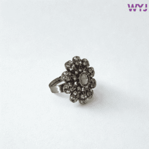 Antique Silver Floral Adjustable Ring with Crystal Stones – WearYourJewellery